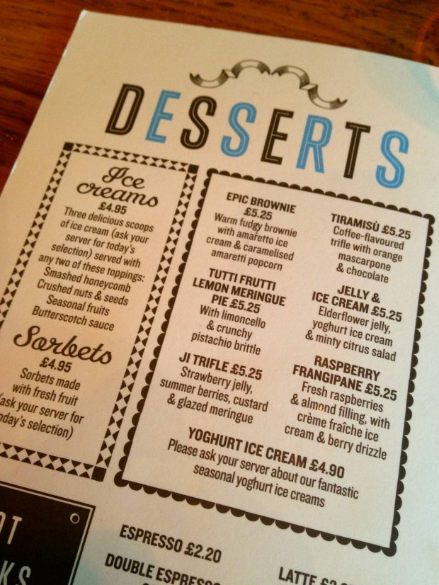 Jamie's Italian Dessert menu
