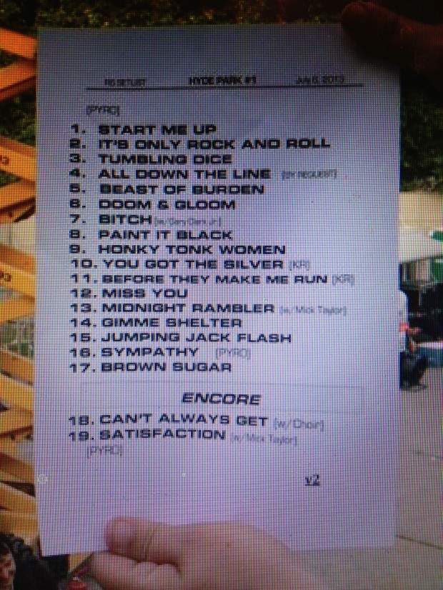 Rolling Stones Play list show 
